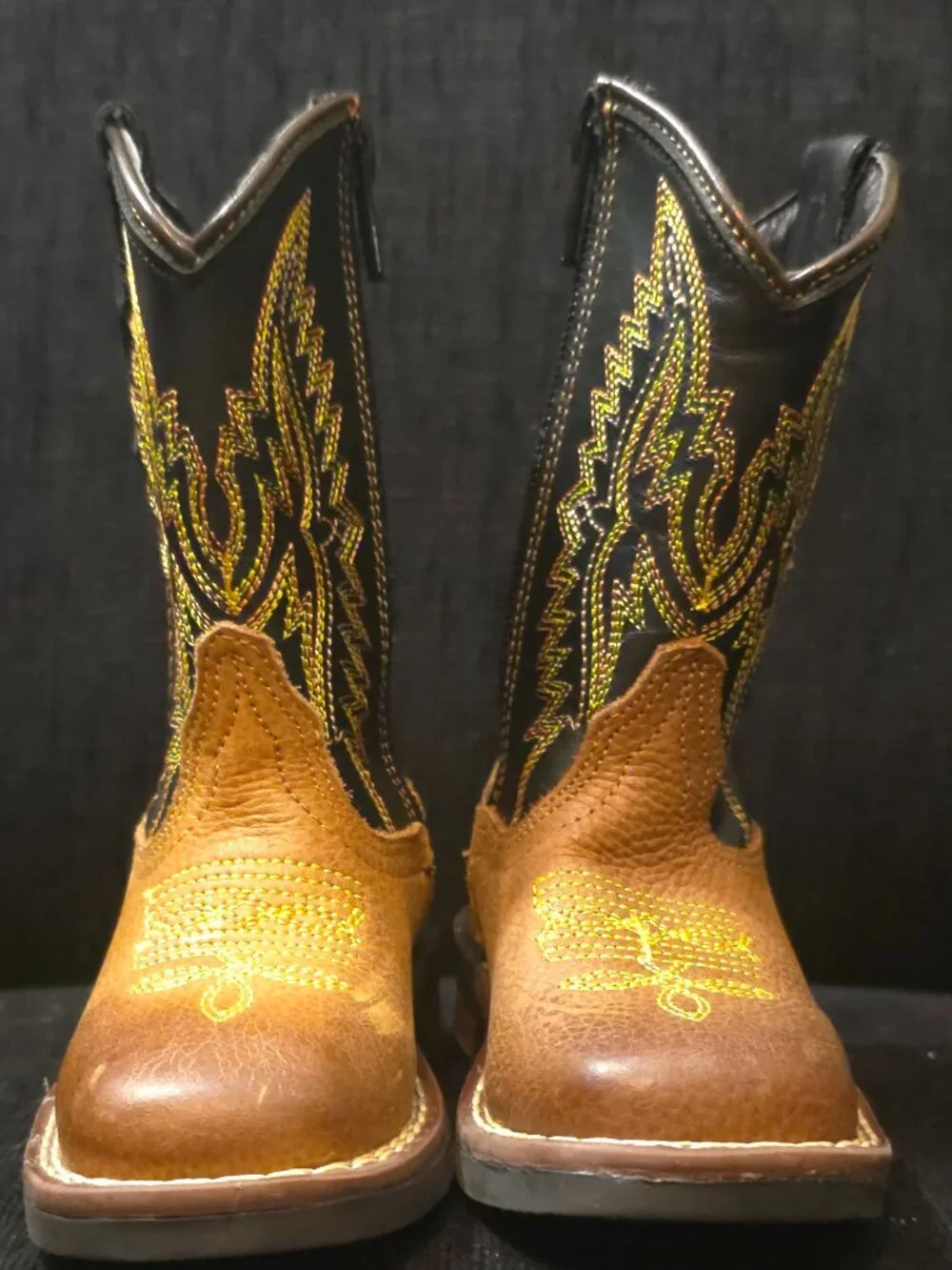 J.B. Dillon Kids Black and Brown Leather Western Cowboy Boots - Size 5